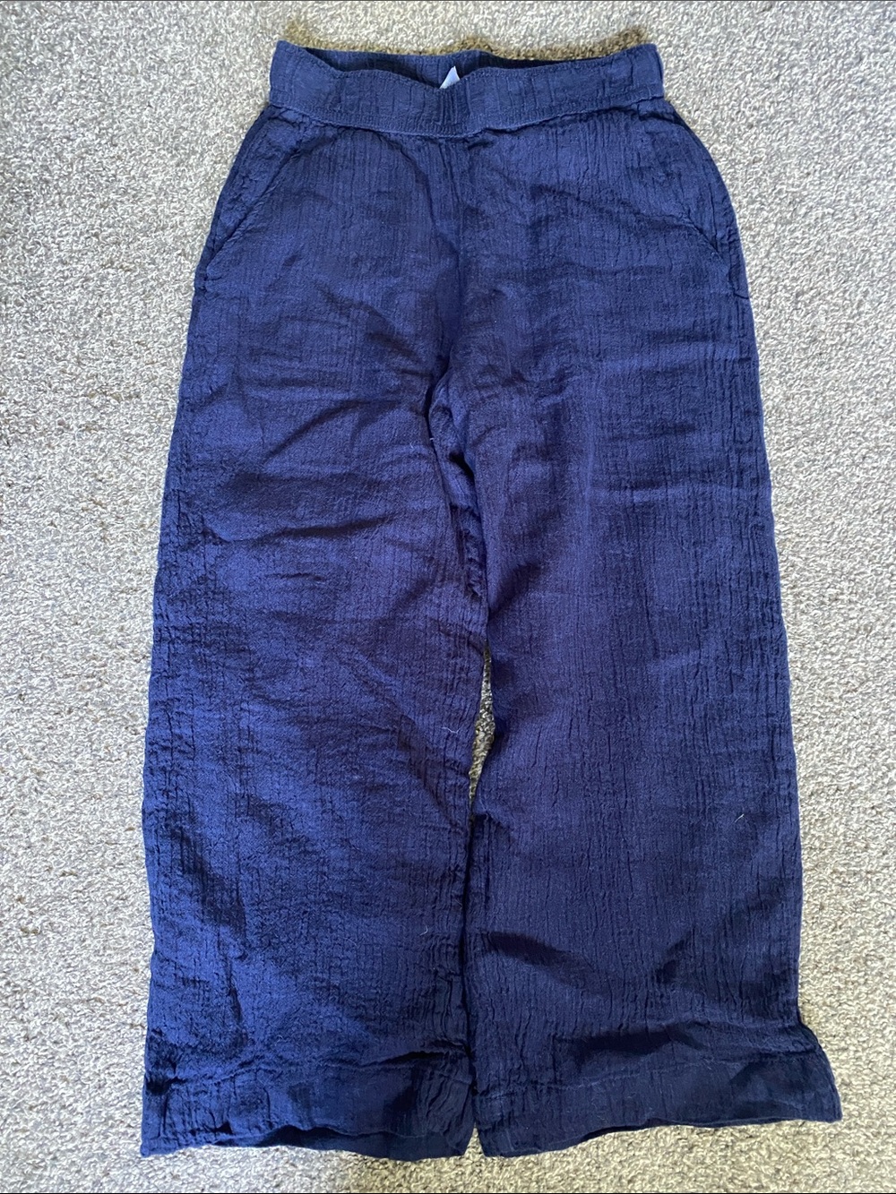 Tahari Navy Wide-Leg Linen Pants